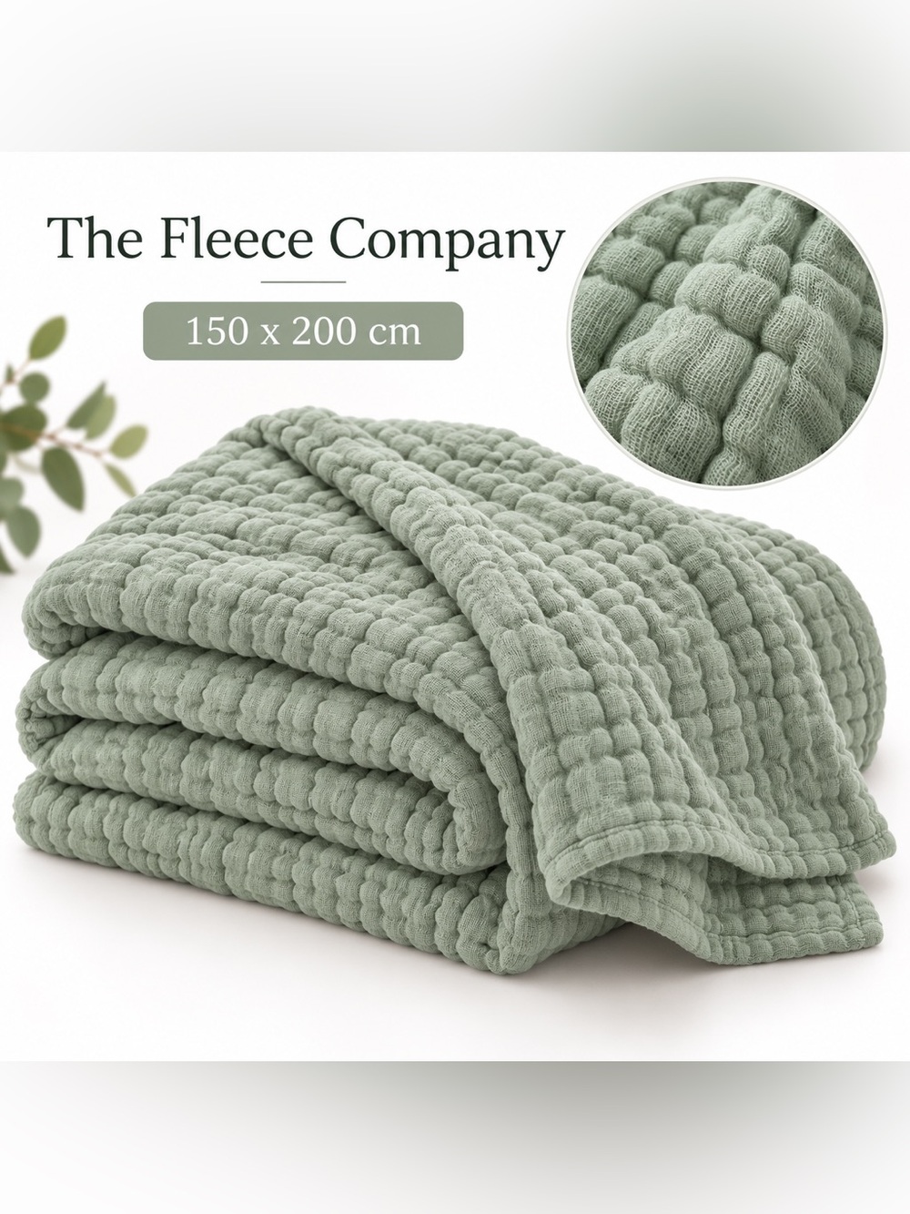 Sage Green Quilted Fleece Throw BwT